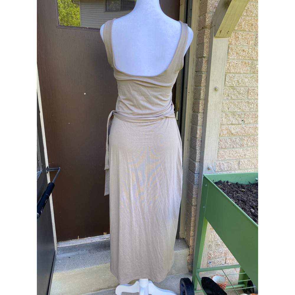 Beyond Yoga Intrigue Twist Knit Tan Midi Dress XS Asymmetrical Beach Luxe Lounge - Picture 5 of 7